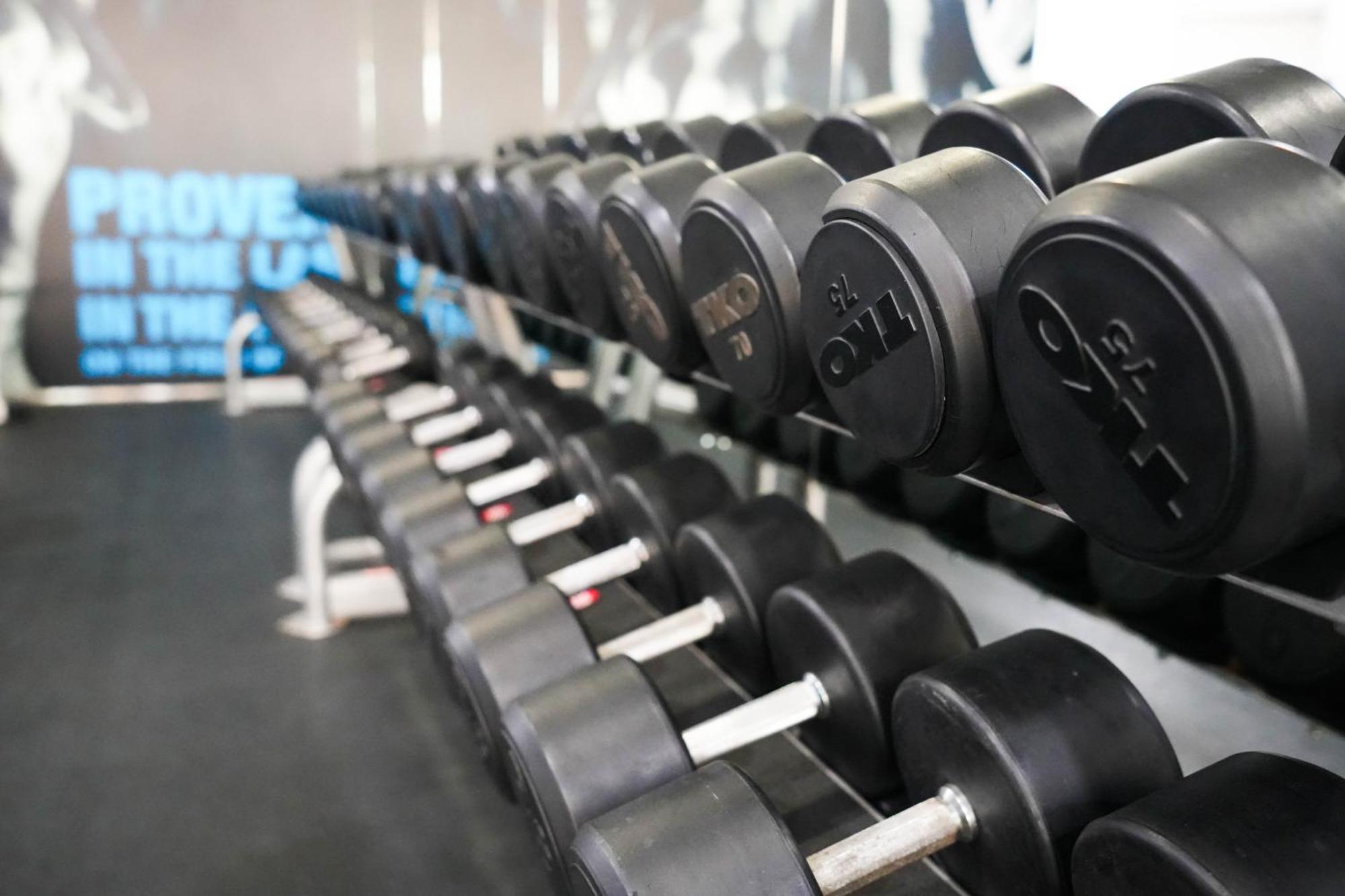 Mövenpick Grand Al Bustan Hotell Dubai Exteriör bild Dumbbells on a rack